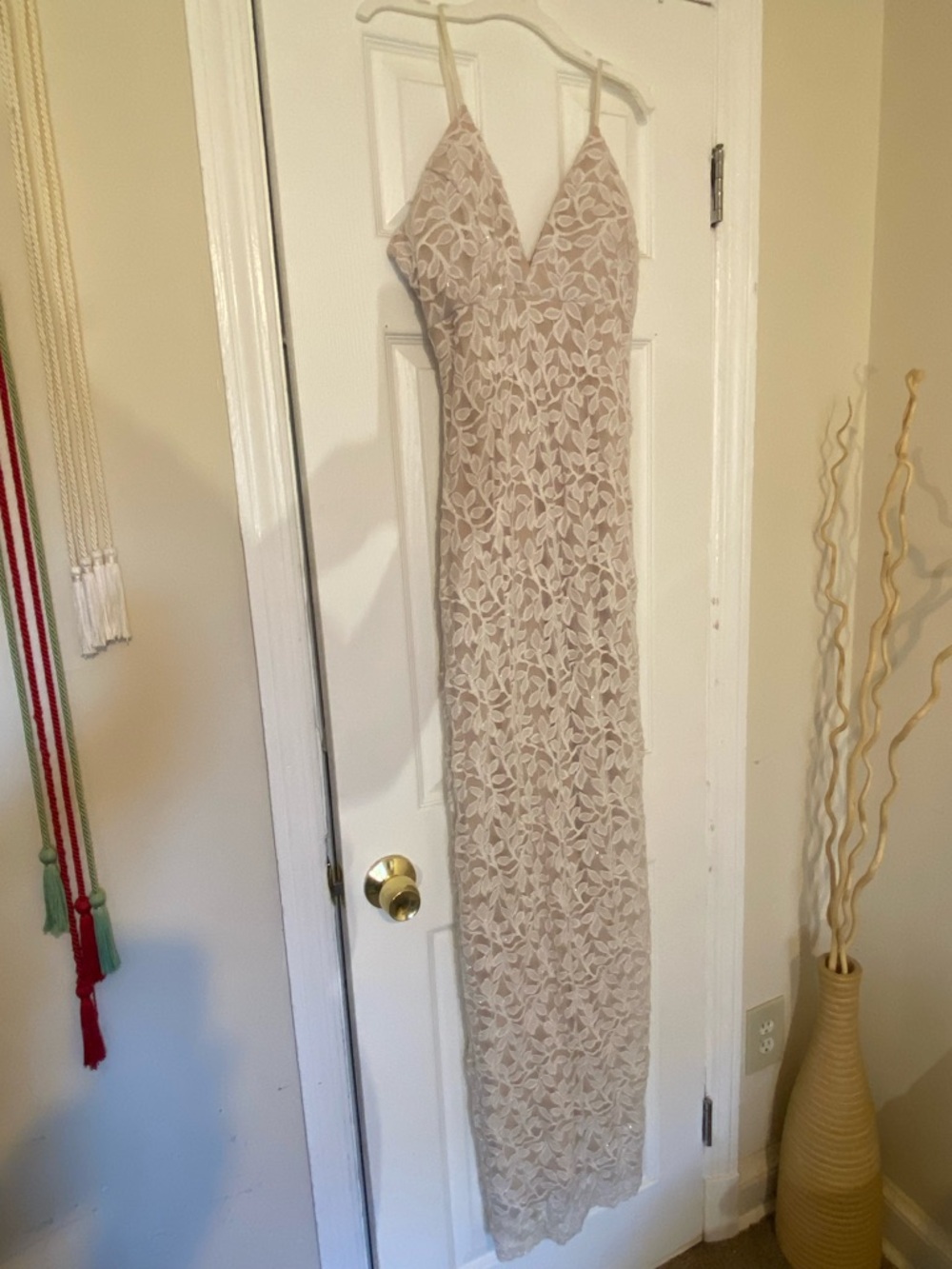 Windsor Beige Floral Lace Maxi Dress